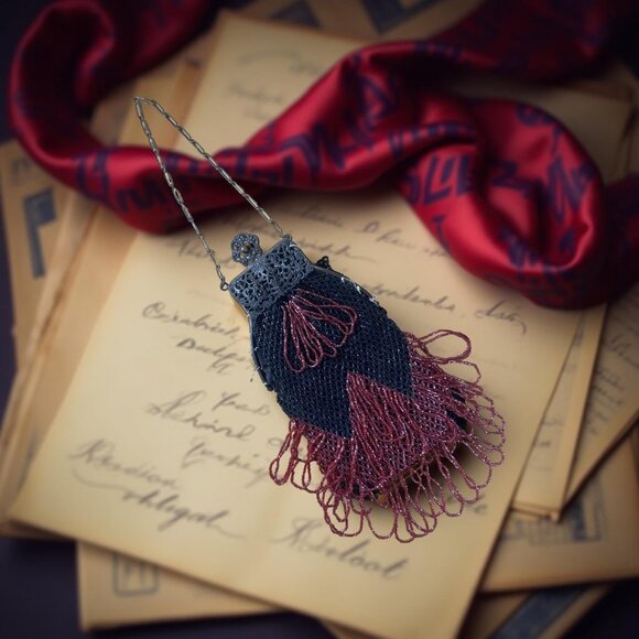 Antique Czech Beaded Purse – 1920s Art Deco Handbag with Original Frame, Chain & - Picture 14 of 14